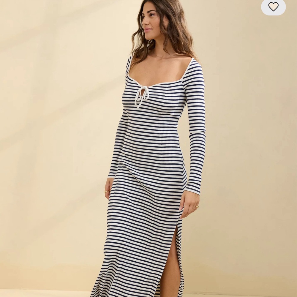 Aerie Black and White Striped Maxi Dress